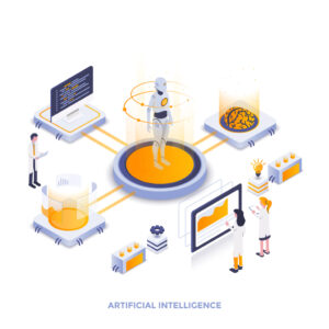 Flat color Modern Isometric Illustration design – Artificial Intelligence