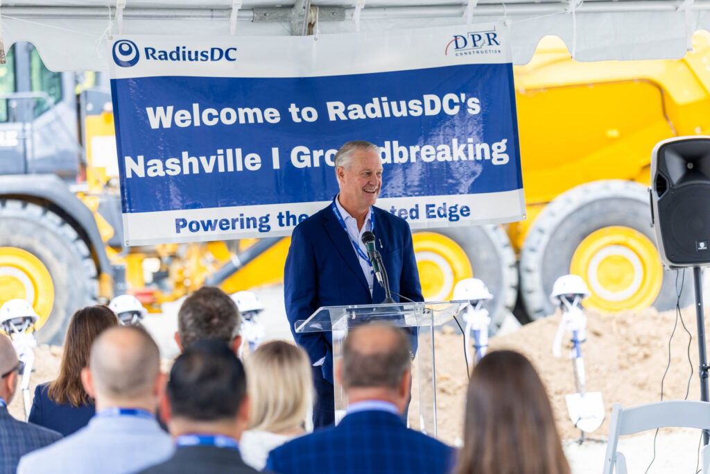 Mike Krza, CEO of RadiusDC, welcomes guests to the Nashville I groundbreaking event.