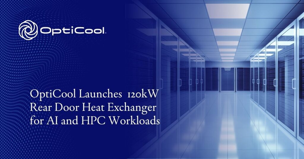 OptiCool 120kW Rear Door Heat Exchanger installed in data center rack for AI and HPC cooling